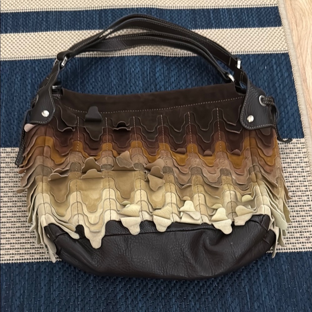 Hogan Fringed Layered Leather Hobo Bag - Brown & Multicolor